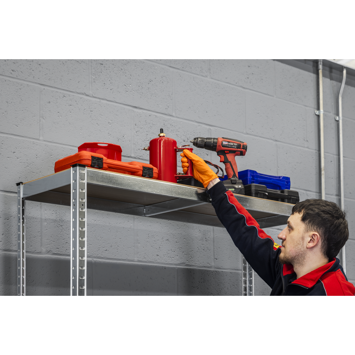 Sealey STR008 2-Level Tyre Rack with Shelf 150kg Capacity Per Level