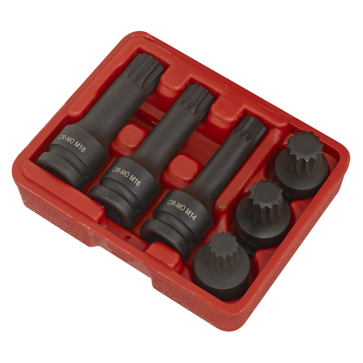 Sealey SX052 Impact Spline Socket Bit Set 1/2"Sq Drive 6pc