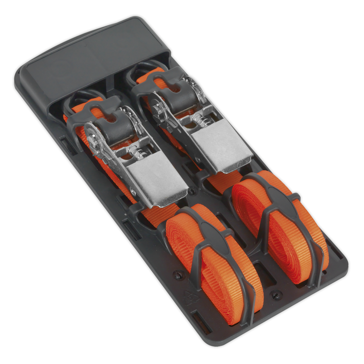Sealey TD0540S2 Ratchet Straps Polyester Webbing with S-Hooks 25mm x 4m 500kg Breaking Strength - Pair