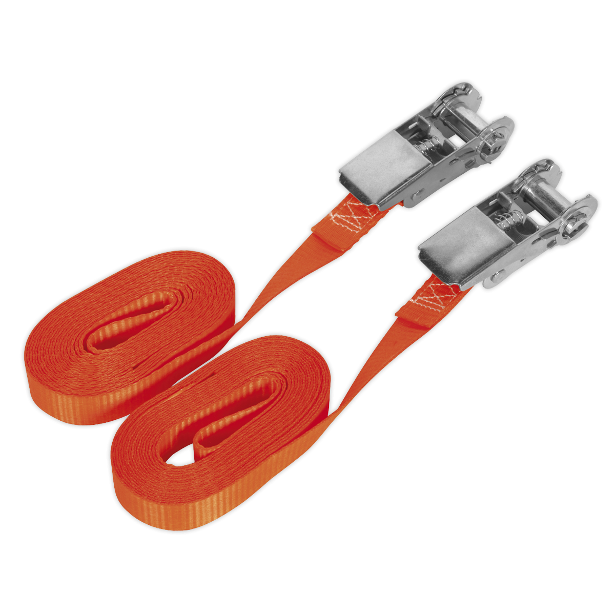 Sealey TD08045E Self-Securing Ratchet Straps 25mm x 4.5m 800kg Breaking Strength - Pair