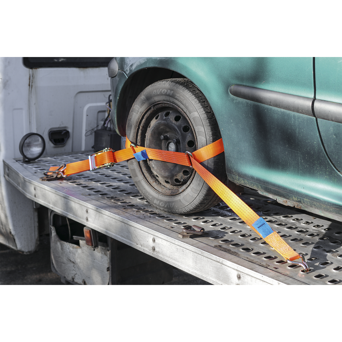 Sealey TDRWS Steel Wheel Car Transporter Ratchet Strap 50mm x 3m 4500kg Breaking Strength