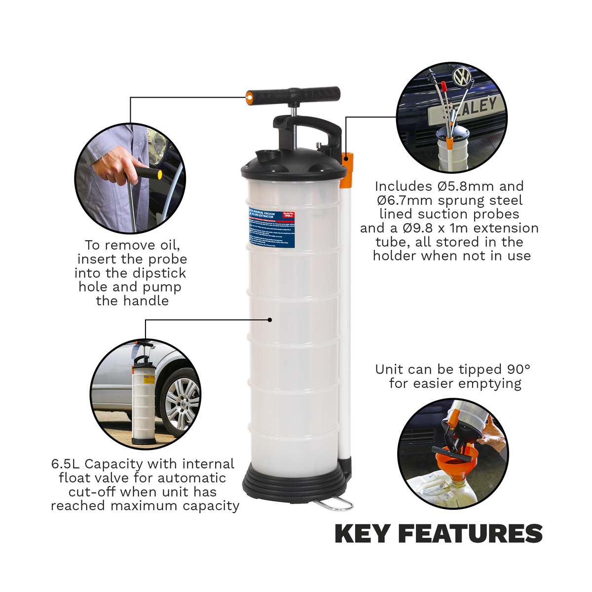 Sealey TP69 Manual Vacuum Oil & Fluid Extractor Pump 6.5L