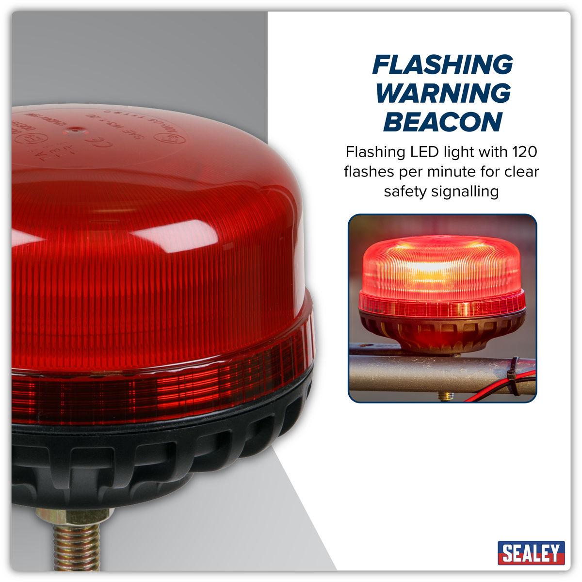 Sealey WB951LEDR Warning Beacon with 12mm Bolt Fixing 36W SMD LED 12/24V - Red