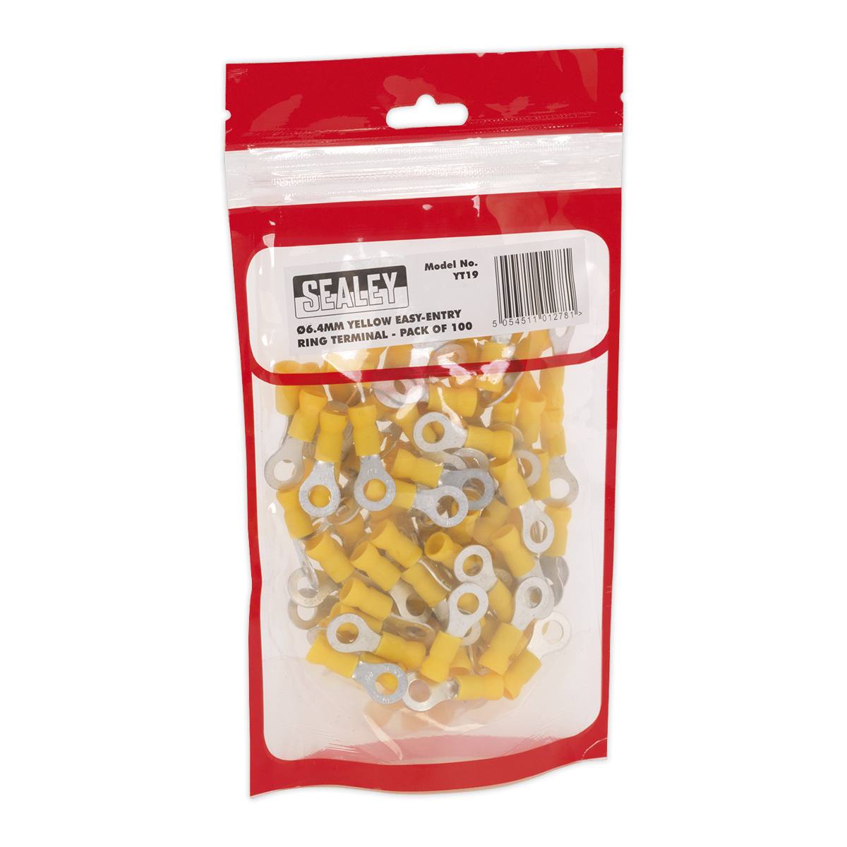 Sealey YT19 Easy-Entry Ring Terminal 6.4mm (1/4"), Yellow - Pack of 100