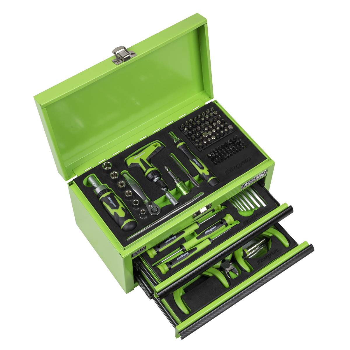 Siegen S01346 Siegen Mini Toolbox 2 Drawer with 111pc Tool Kit - Green