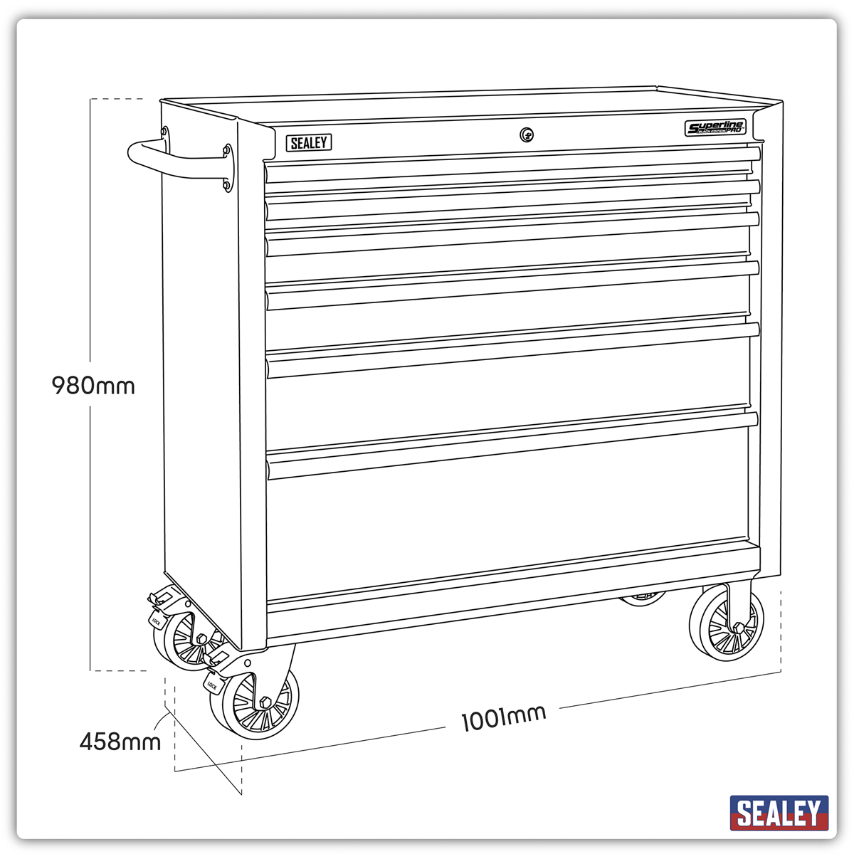 Superline Pro AP3606BE Superline PRO® Black Edition Rollcab with 6 Soft Close Drawers 915mm