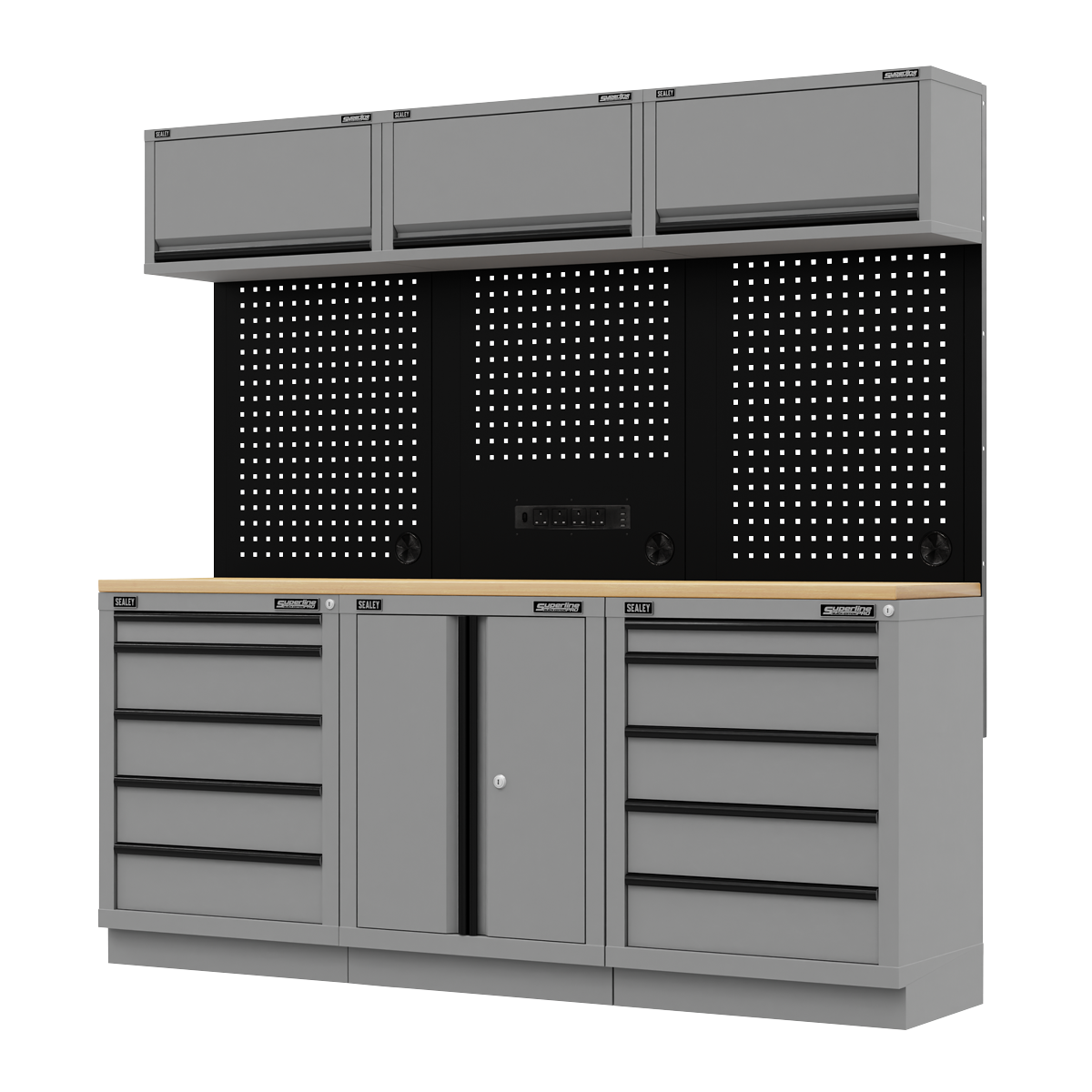 Superline Pro APMSBESTACK04WW Superline PRO® Black Edition Storage System with Rubber Wood Worktop 2.04m
