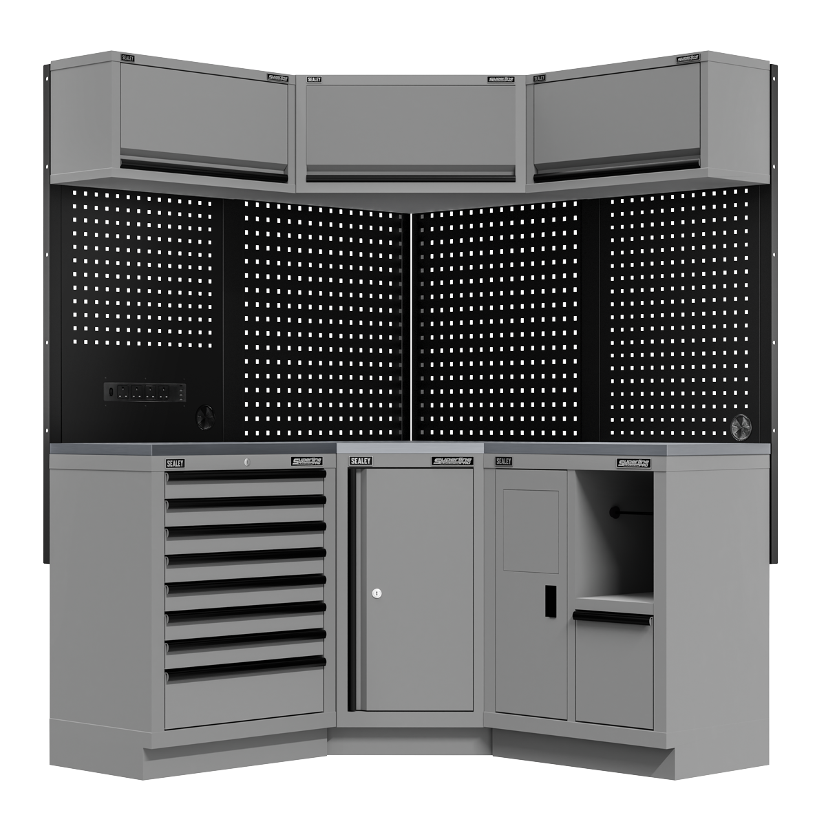 Superline Pro APMSBESTACK06SS Superline PRO® Black Edition Modular Corner Storage System with Stainless Steel Worktop 3.24m