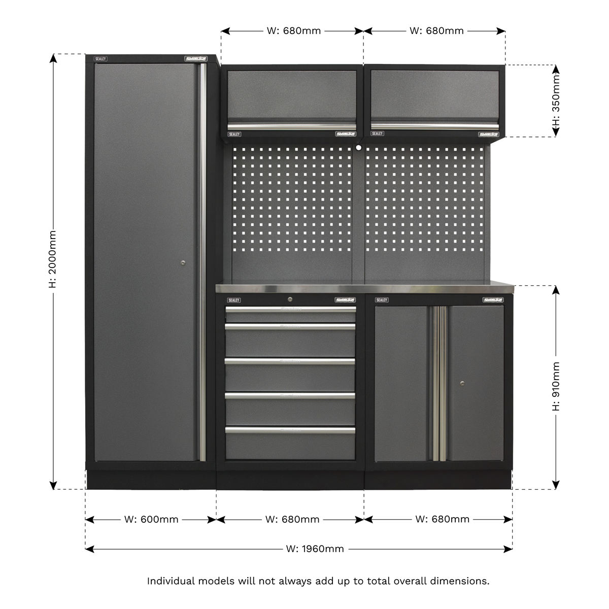 Superline Pro APMSSTACK02SS Superline PRO® Storage System with Stainless Worktop 1.96m