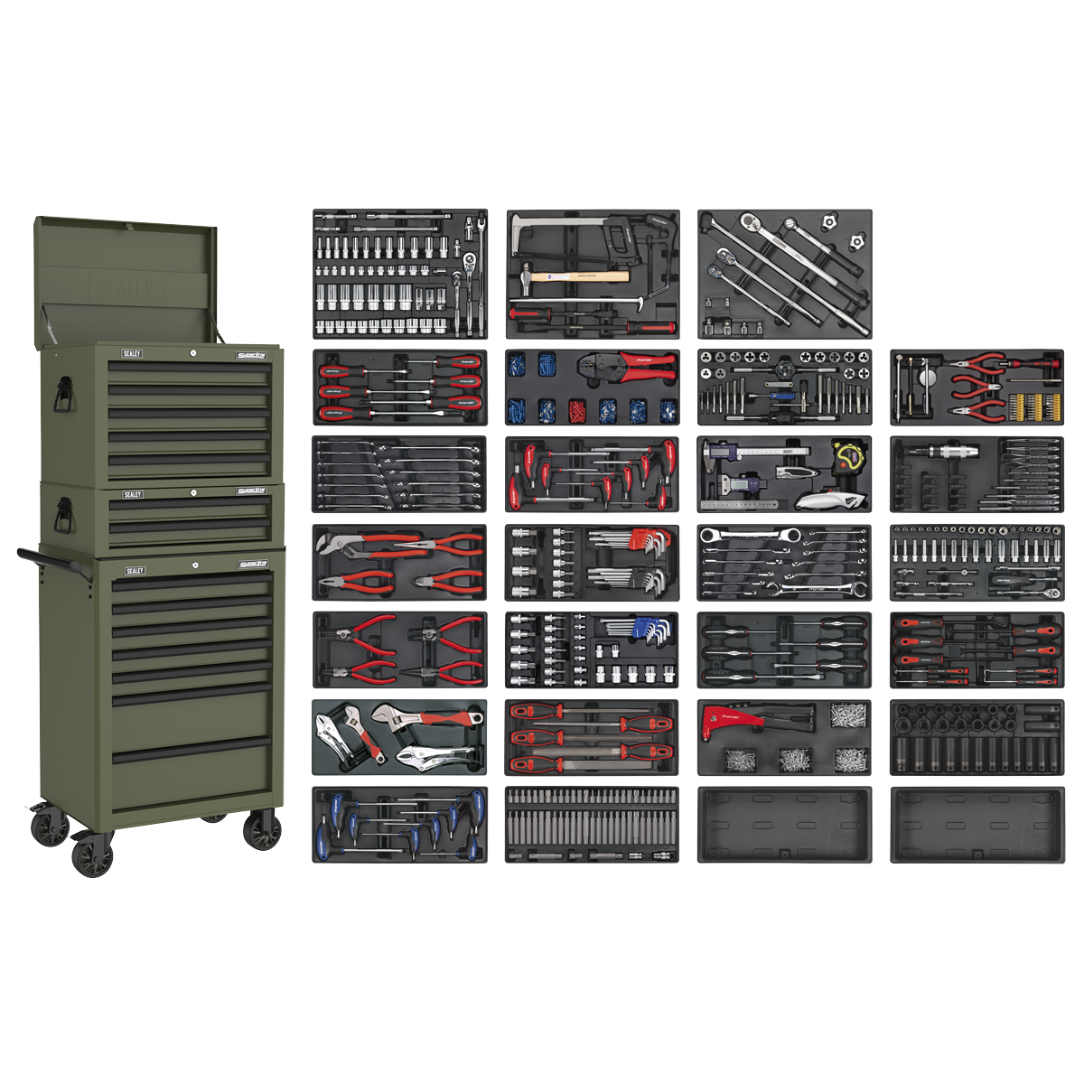 Superline Pro SPTKCOMBO1 Superline PRO® Tool Chest Combination 14 Drawer with 1179pc Tool Kit - Khaki