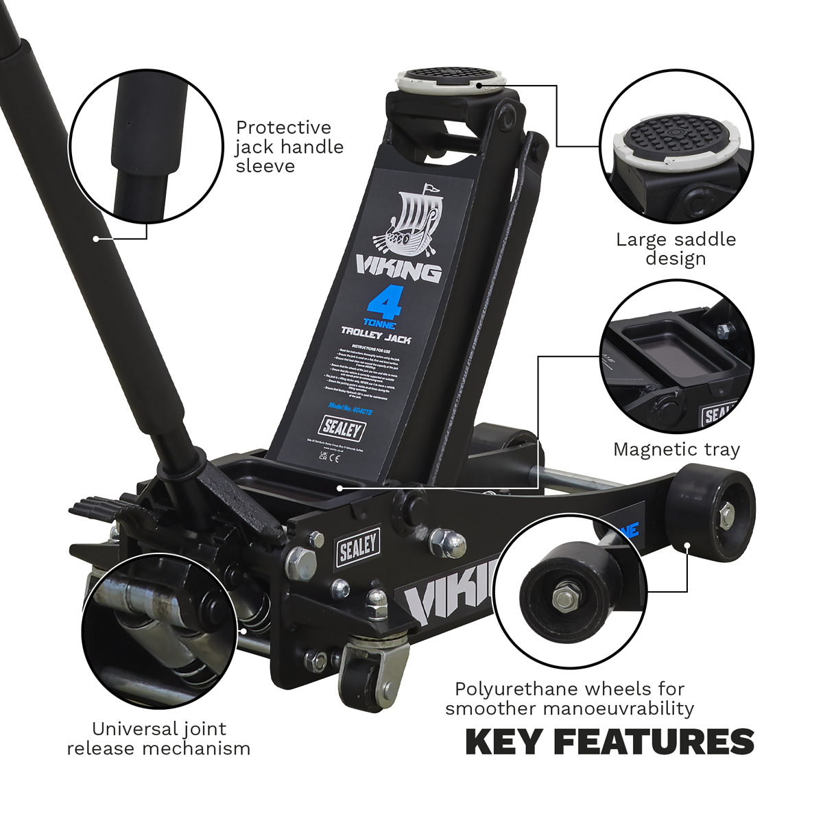 Viking 4040TB Viking Low Profile Professional Trolley Jack with Rocket Lift 4 Tonne