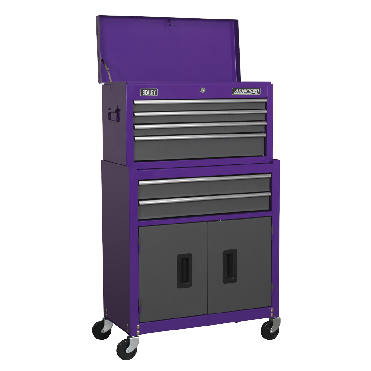 American Pro AP2200BBCPSTACK American PRO® Topchest, Mid-Box Tool Chest & Rollcab Stack 9 Drawer - Purple