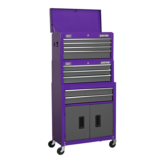 American Pro AP2200BBCPSTACK American PRO® Topchest, Mid-Box Tool Chest & Rollcab Stack 9 Drawer - Purple