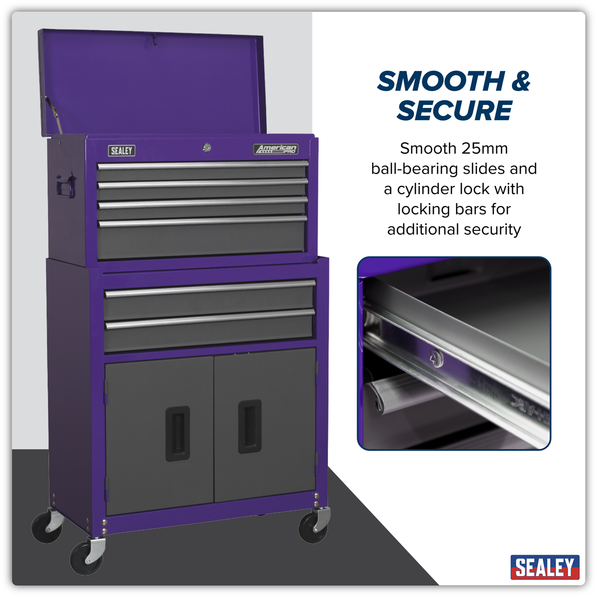 American Pro AP2200BBCP American PRO® Topchest & Rollcab Combination 6 Drawer - Purple/Grey