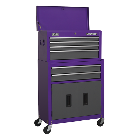 American Pro AP2200BBCP American PRO® Topchest & Rollcab Combination 6 Drawer - Purple/Grey