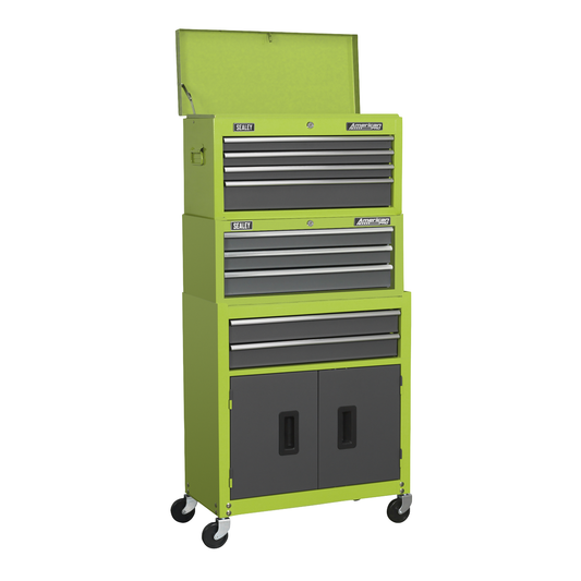 American Pro AP2200BBHVSTACK American PRO® Topchest, Mid-Box Tool Chest & Rollcab 9 Drawer Stack - Green