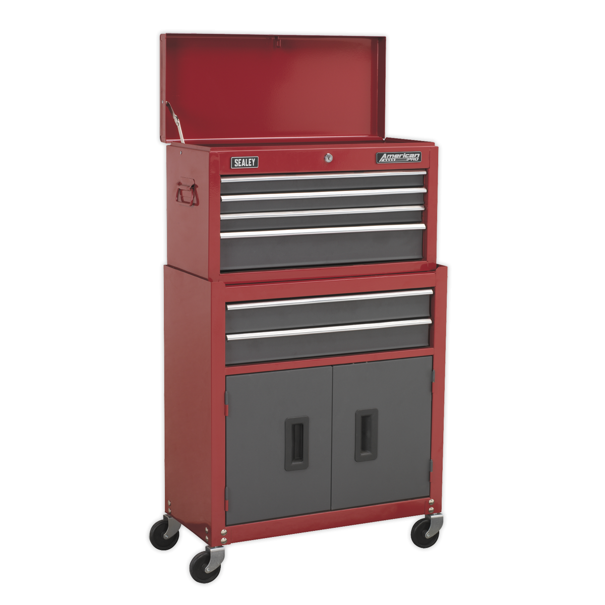 American Pro AP2200BBSTACK American PRO® Topchest, Mid-Box Tool Chest & Rollcab Stack 9 Drawer - Red