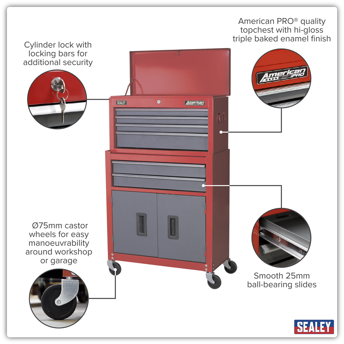 American Pro AP2200BB American PRO® Topchest & Rollcab Combination 6 Drawer - Red