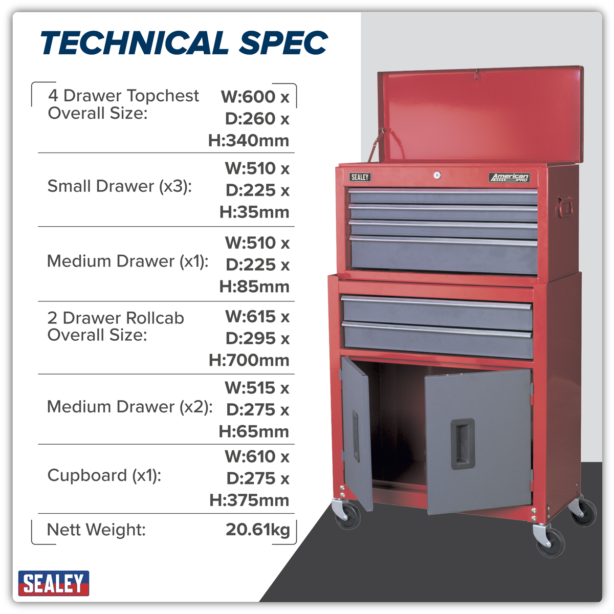 American Pro AP2200BB American PRO® Topchest & Rollcab Combination 6 Drawer - Red