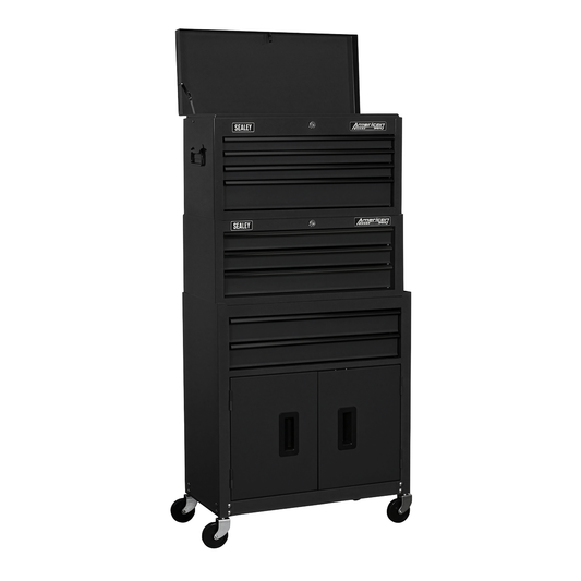 American Pro AP2200BKSTACK American PRO® Topchest, Mid-Box Tool Chest & Rollcab Stack 9 Drawer - Black