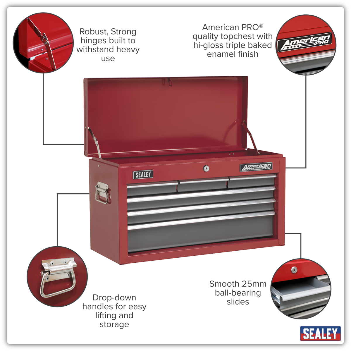 American Pro AP2201BB American PRO® Topchest 6 Drawer - Red/Grey