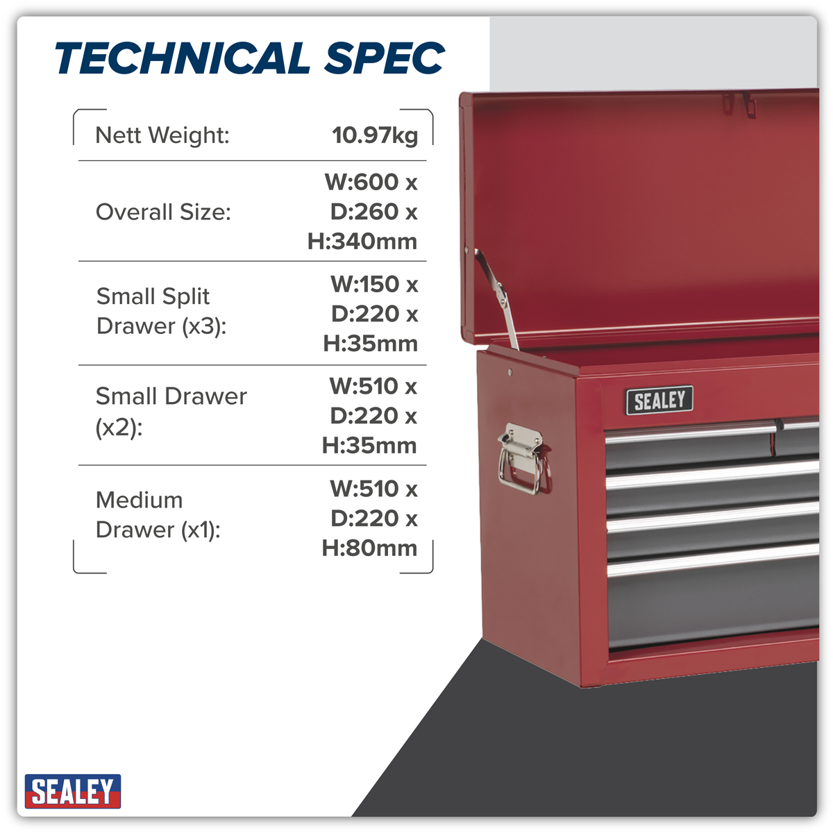 American Pro AP2201BB American PRO® Topchest 6 Drawer - Red/Grey