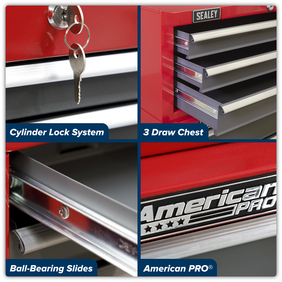American Pro AP22309BB American PRO® Mid-Box Tool Chest 3 Drawer - Red/Grey