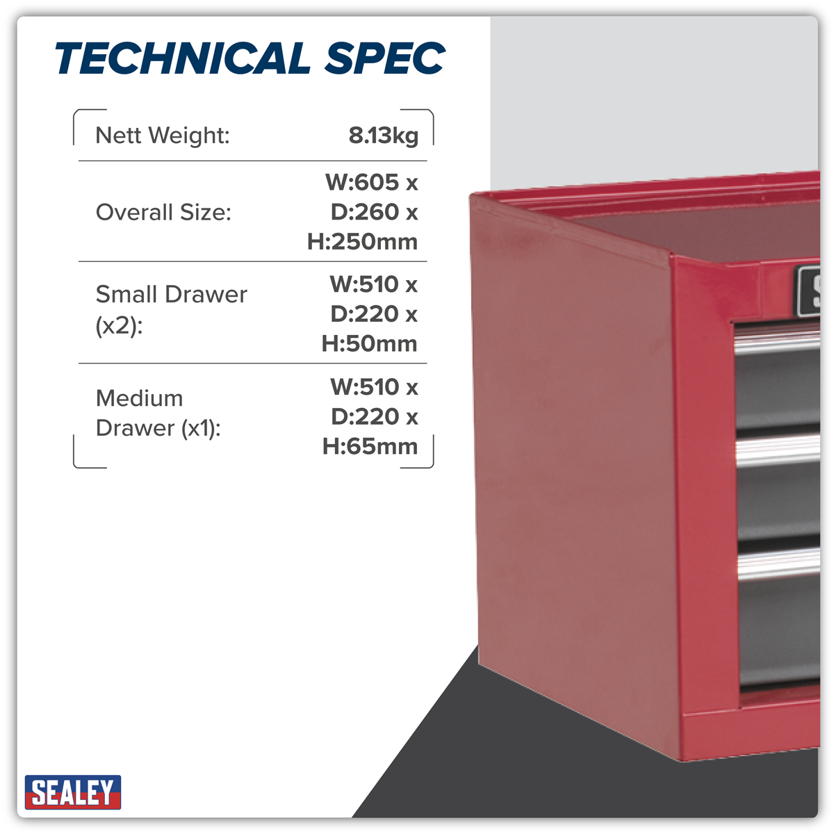 American Pro AP22309BB American PRO® Mid-Box Tool Chest 3 Drawer - Red/Grey