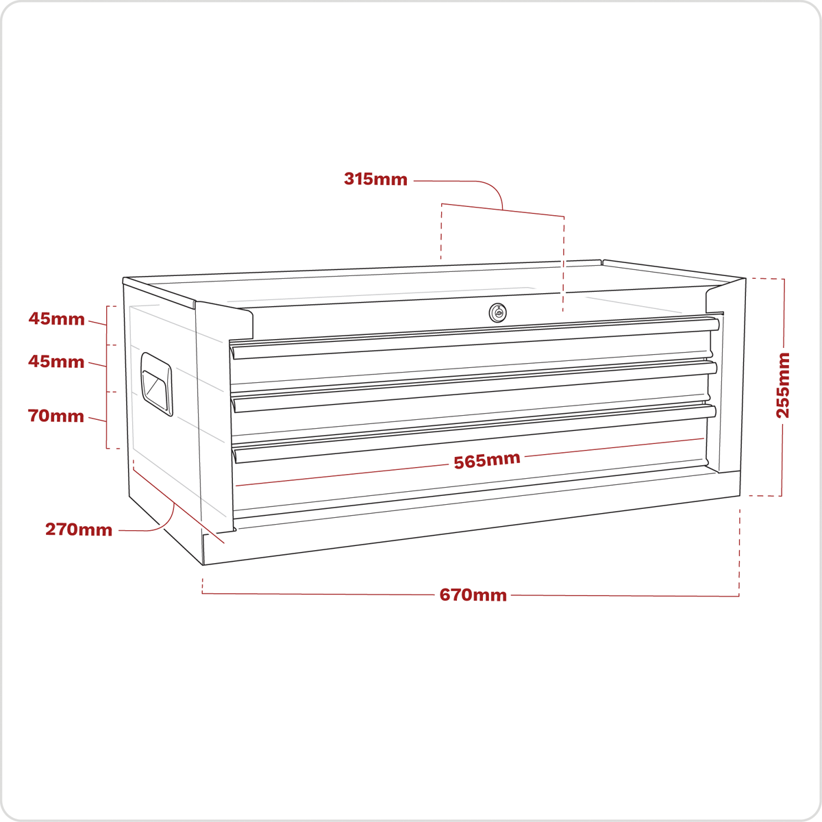 American Pro AP223 American PRO® Mid-Box Tool Chest 3 Drawer - Red