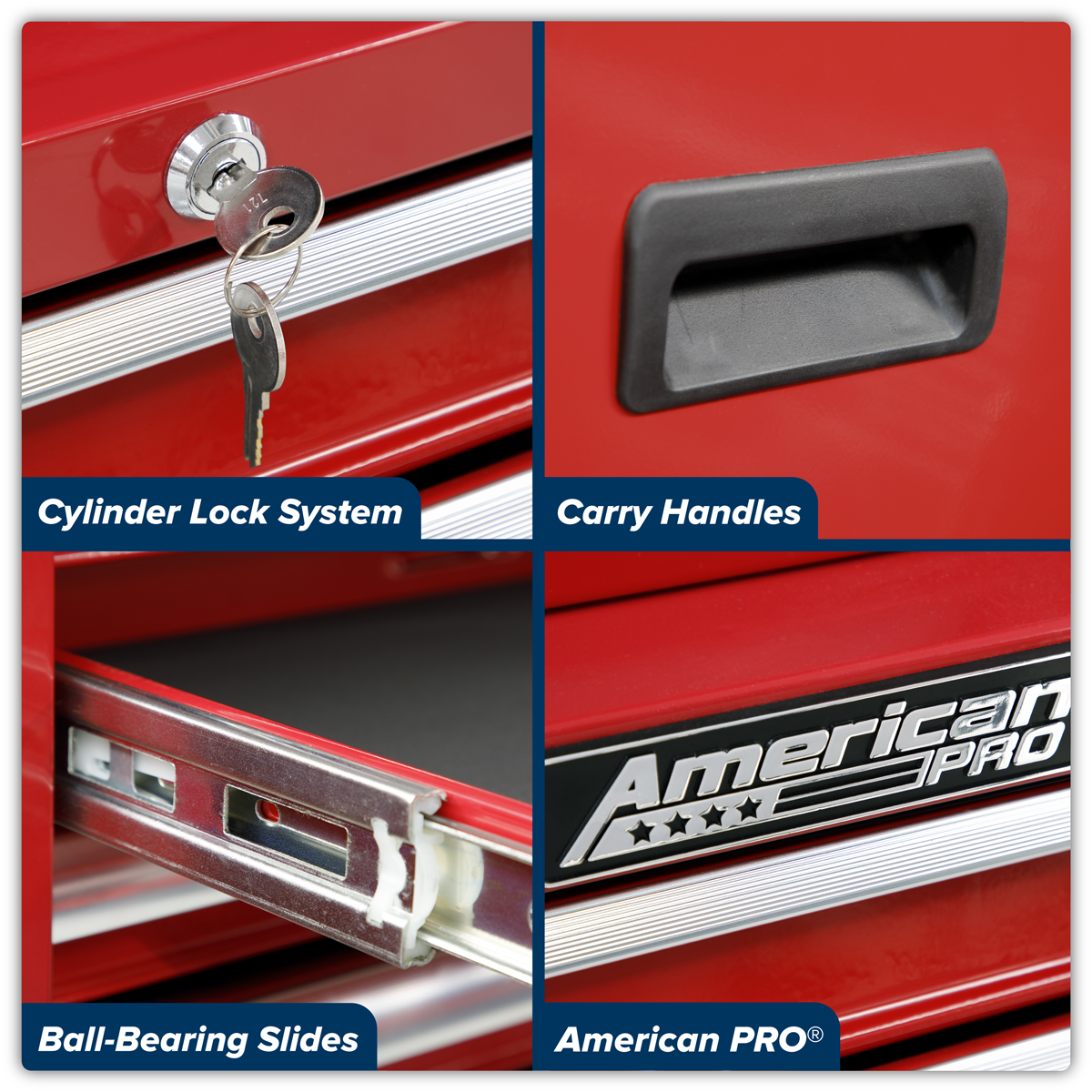 American Pro AP223 American PRO® Mid-Box Tool Chest 3 Drawer - Red