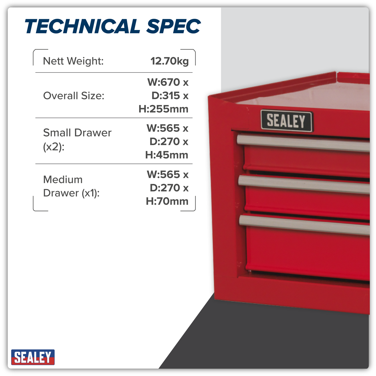 American Pro AP223 American PRO® Mid-Box Tool Chest 3 Drawer - Red