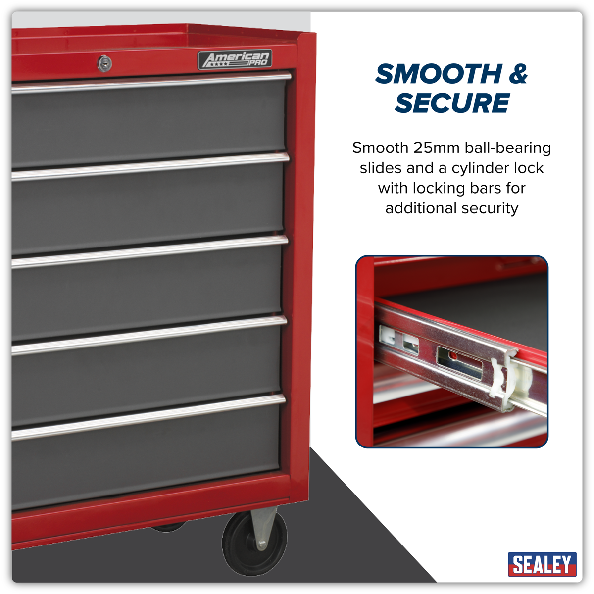American Pro AP22505BB American PRO® Rollcab 5 Drawer - Red/Grey