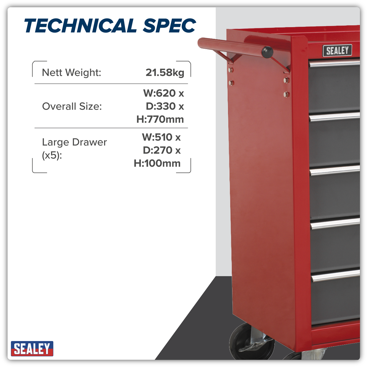 American Pro AP22505BB American PRO® Rollcab 5 Drawer - Red/Grey