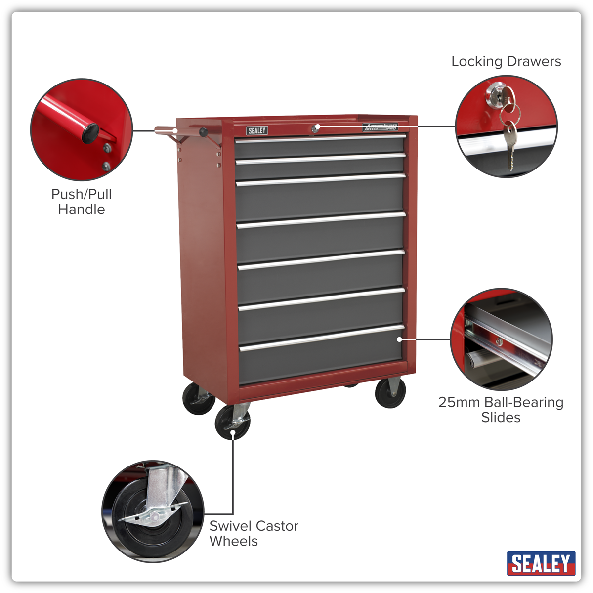 American Pro AP22507BB American PRO® Rollcab 7 Drawer - Red/Grey