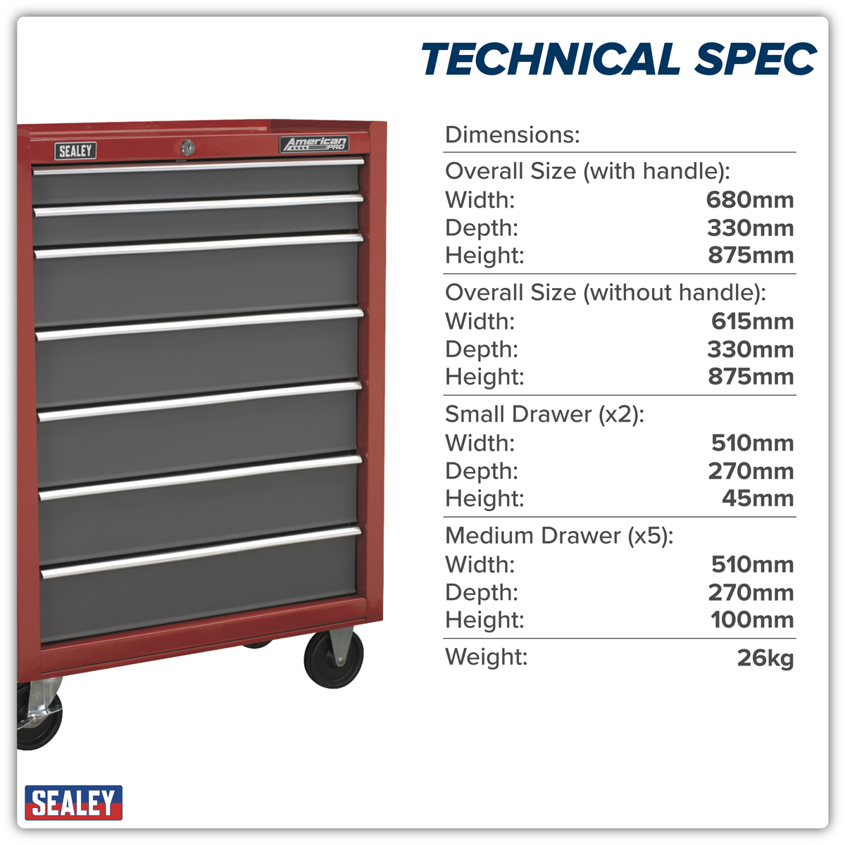 American Pro AP22507BB American PRO® Rollcab 7 Drawer - Red/Grey