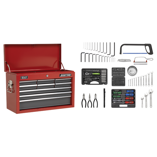 American Pro AP22509BBCOMB American PRO® Topchest 9 Drawer with 205pc Tool Kit - Red/Grey