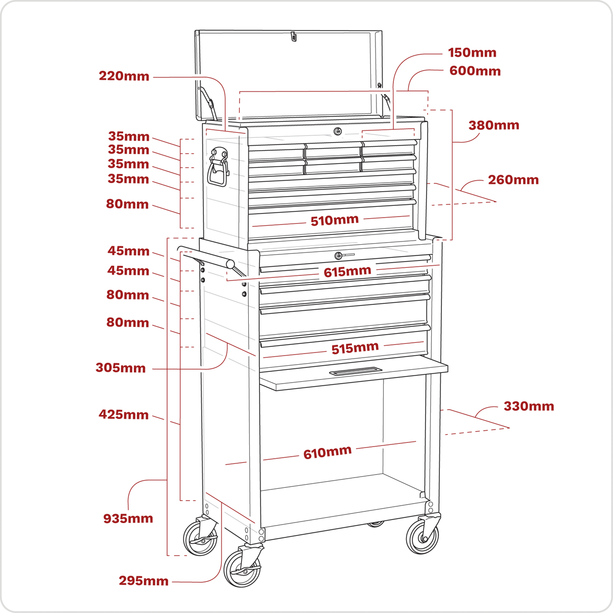 American Pro AP22513BB American PRO® Topchest & Rollcab Combination 13 Drawer - Red/Grey