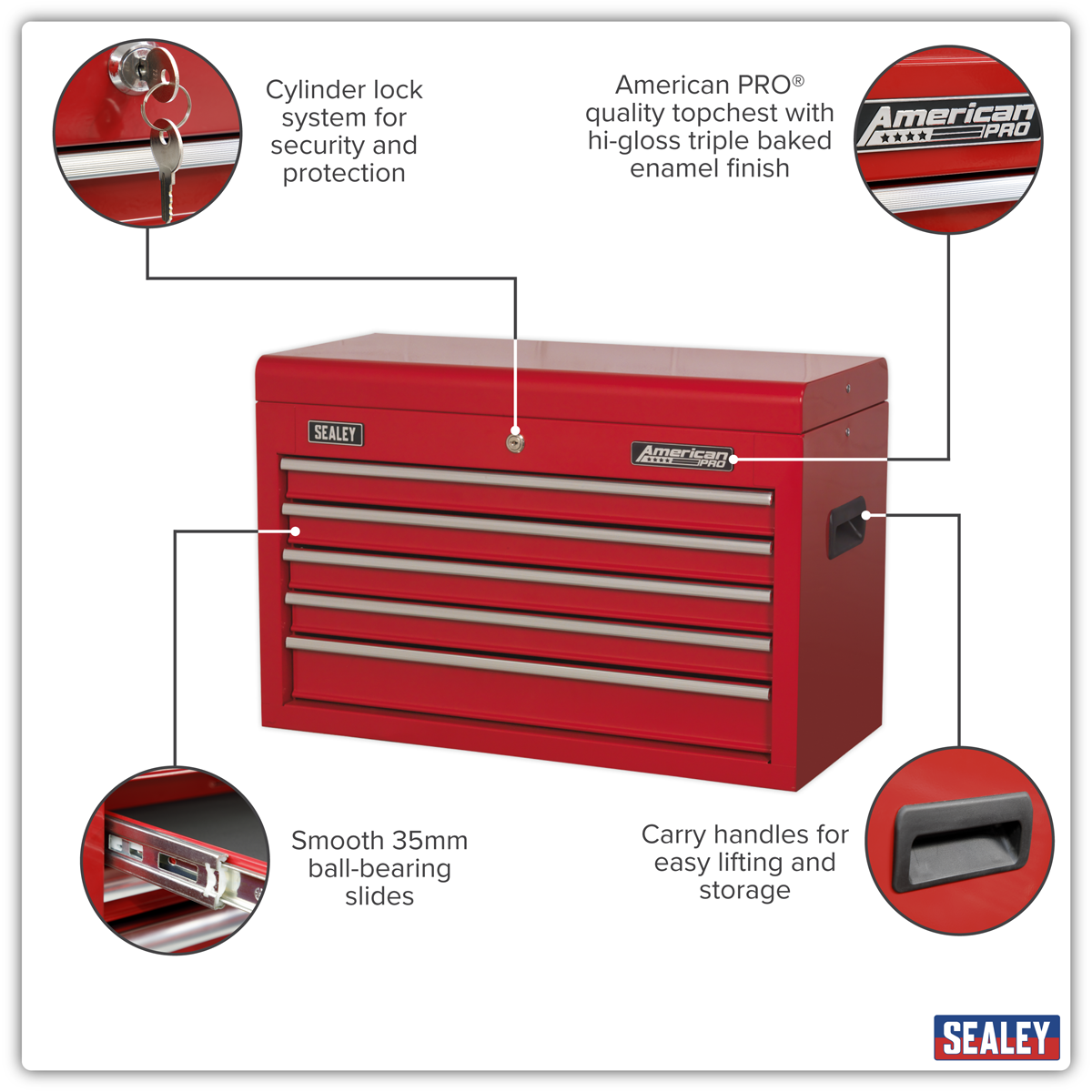 American Pro AP225 American PRO® Topchest 5 Drawer - Red