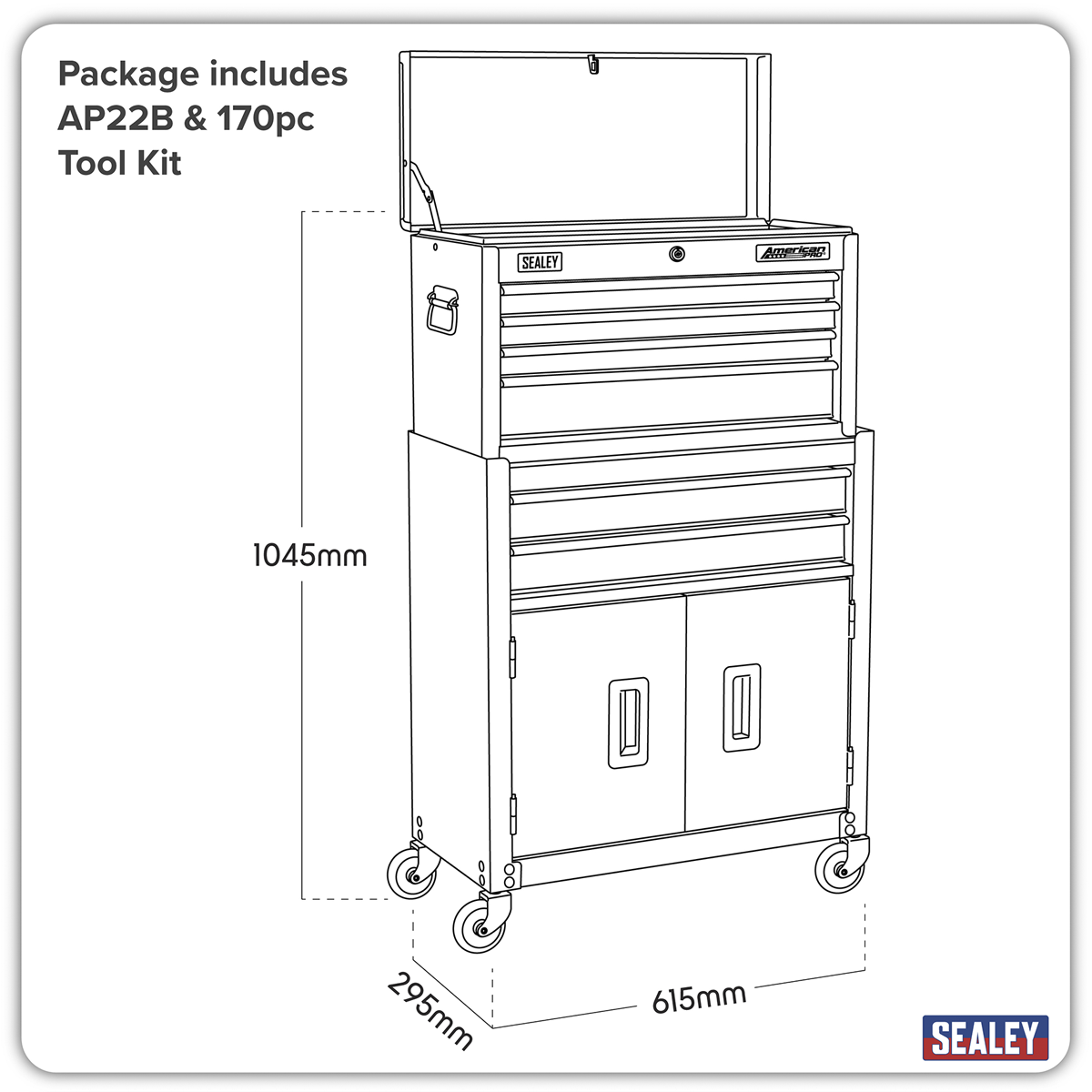American Pro AP22BCOMBO American PRO® Topchest & Rollcab Combination 6 Drawer with 170pc Tool Kit - Blue/Black