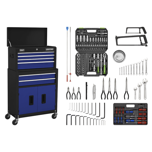 American Pro AP22BCOMBO American PRO® Topchest & Rollcab Combination 6 Drawer with 170pc Tool Kit - Blue/Black