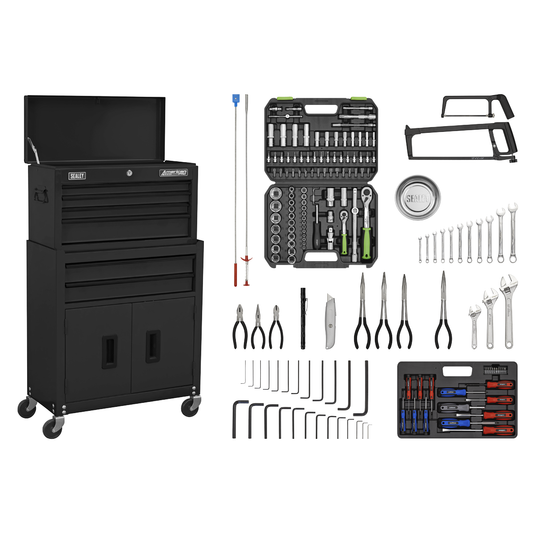 American Pro AP22BKCOMBO American PRO® Topchest & Rollcab Combination 6 Drawer with 170pc Tool Kit - Black