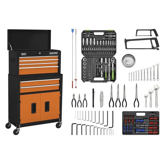 American Pro AP22OCOMBO American PRO® Topchest & Rollcab Combination 6 Drawer with 170pc Tool Kit - Orange/Black