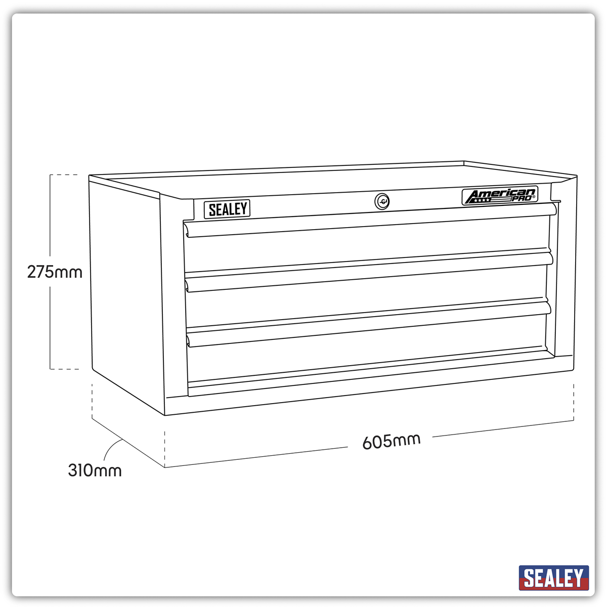 American Pro AP3503TB American PRO® Mid-Box Tool Chest 3 Drawer - Black/Grey