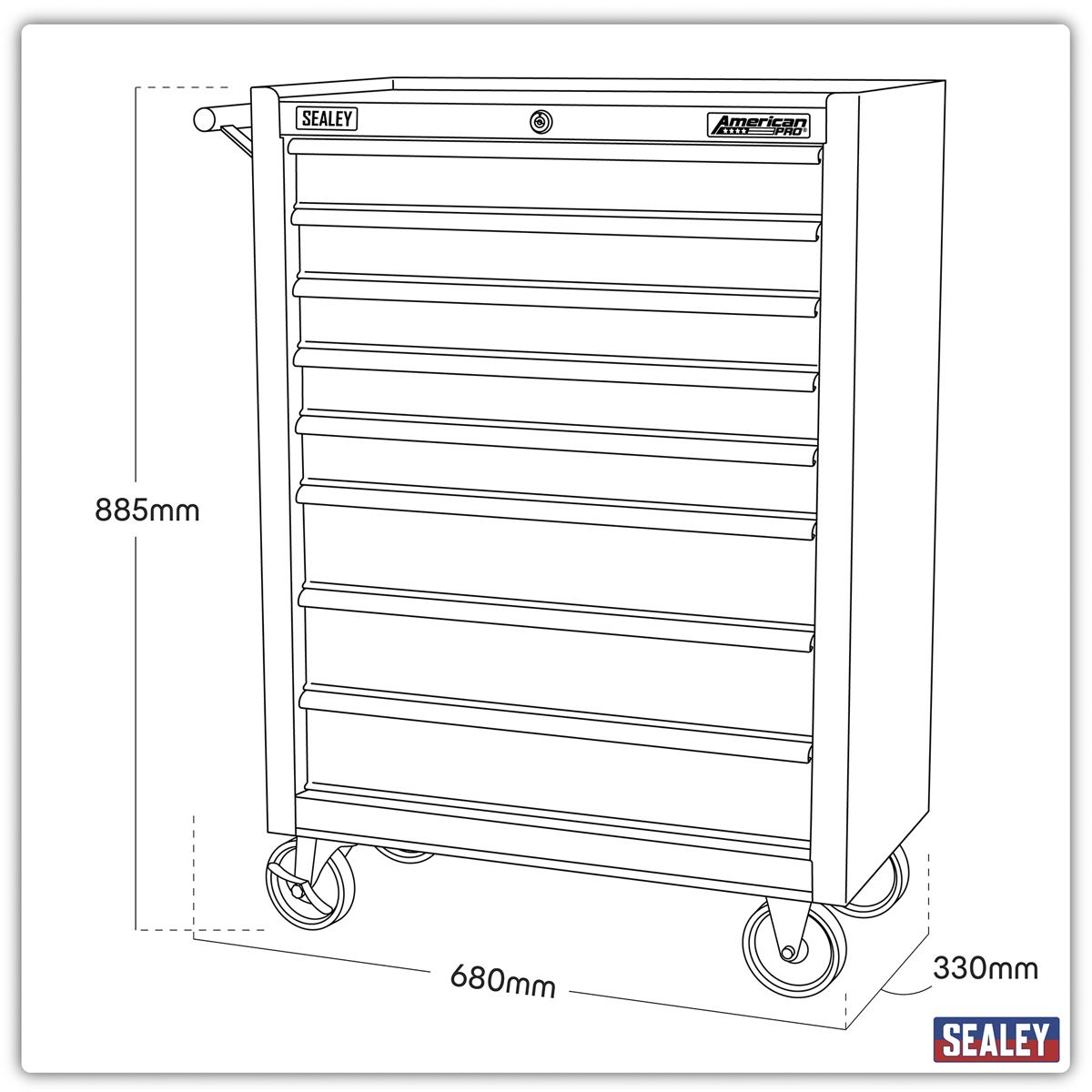 American Pro AP3508TB American PRO® Rollcab 8 Drawer - Black/Grey