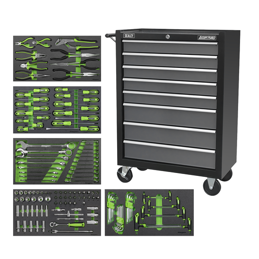 American Pro AP35TBCOMBO3 Rollcab 8 Drawer with 145pc Tool Kit - Black/Grey