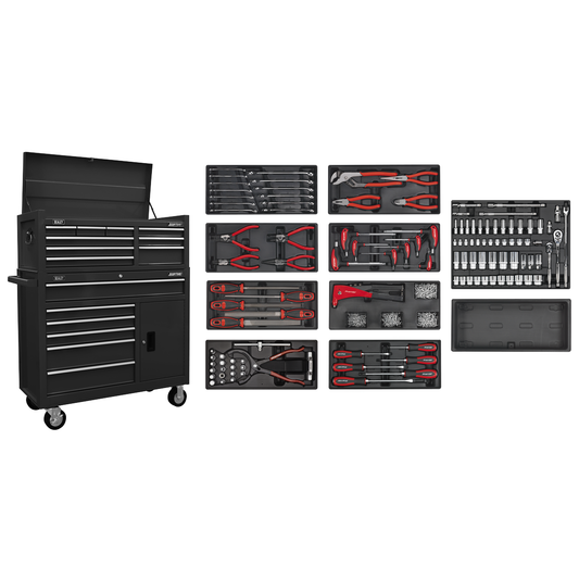 American Pro AP41STACKBCOMBO American PRO® Topchest & Rollcab Combination 15 Drawer with 117pc Tool Kit - Black