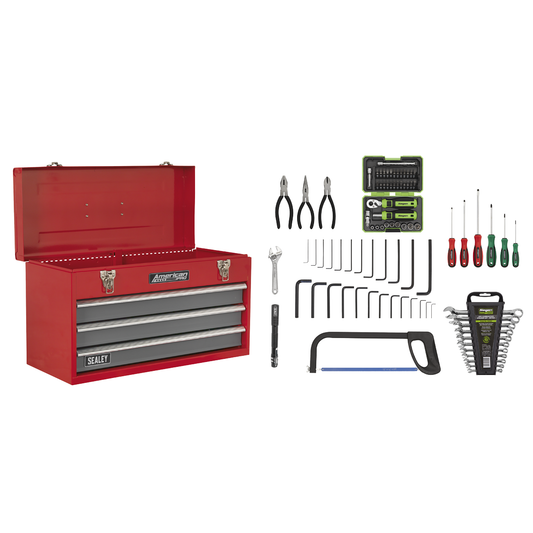 American Pro AP9243BBCOMBO American PRO® Tool Chest 3 Drawer with 93pc Tool Kit - Red/Grey