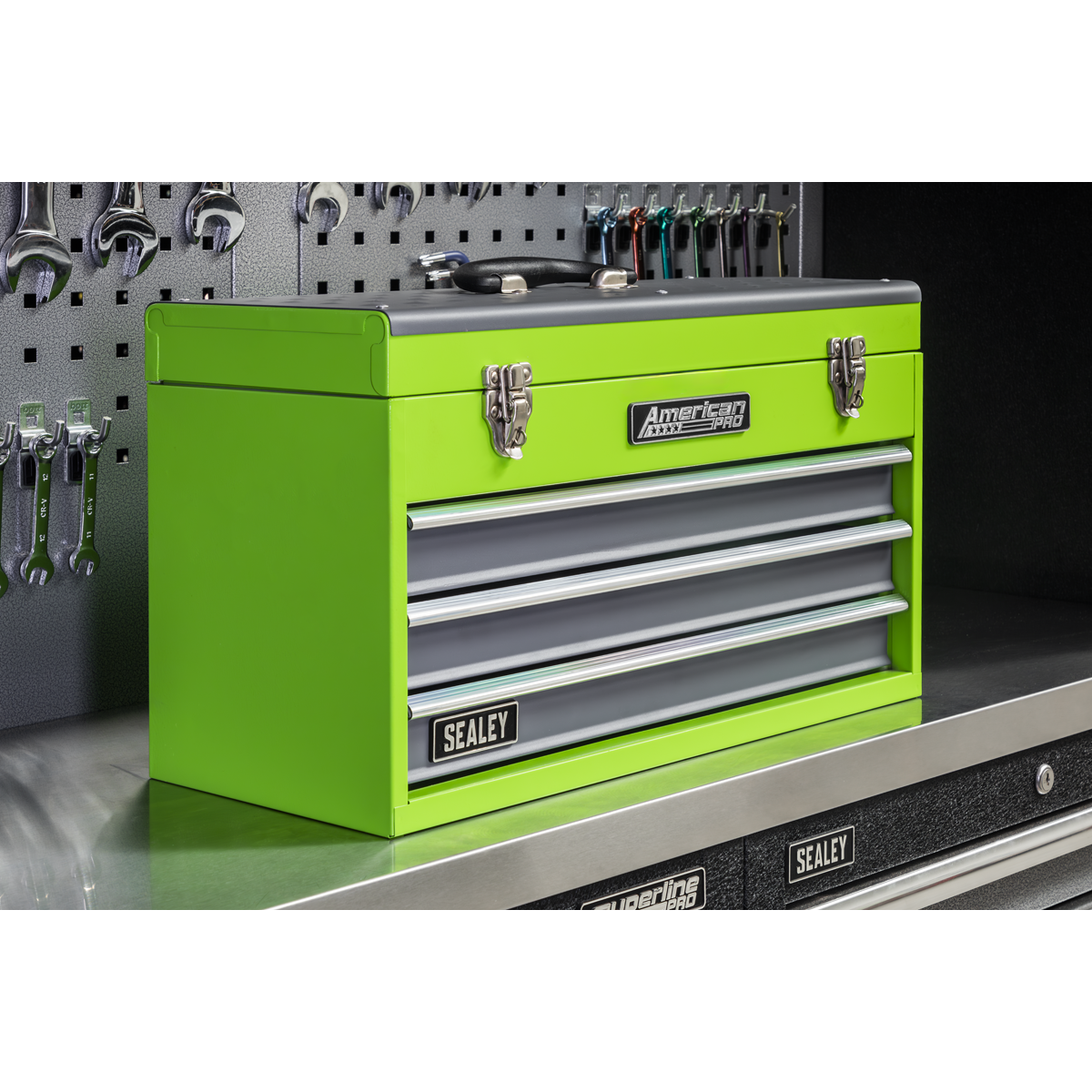 American Pro AP9243BBHV American PRO® Tool Chest 3 Drawer - Green/Grey