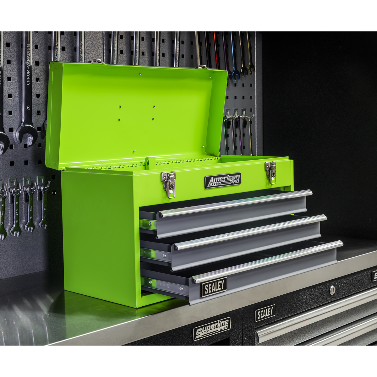 American Pro AP9243BBHV American PRO® Tool Chest 3 Drawer - Green/Grey