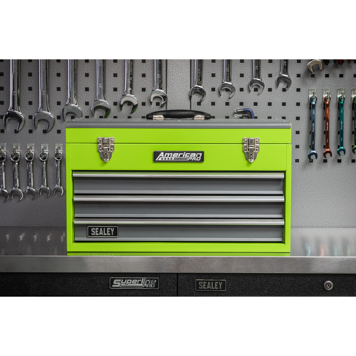 American Pro AP9243BBHV American PRO® Tool Chest 3 Drawer - Green/Grey